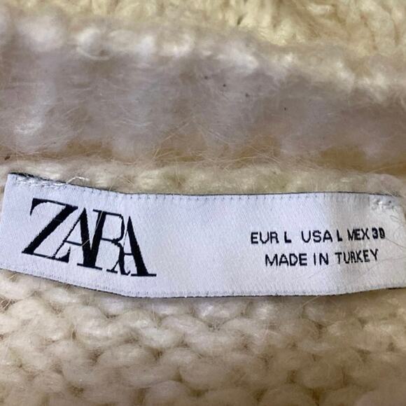 Zara Women's Cream Wool Long Sleeve Mock Neck Knit Pullover Sweater Top Size L - Picture 3 of 4